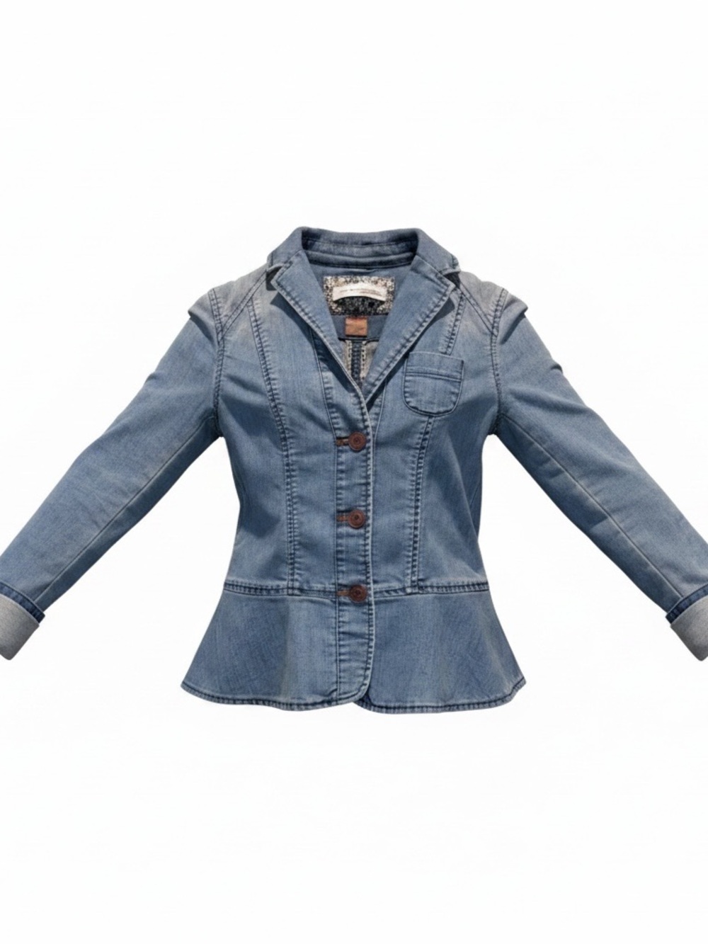 Anthropologie Pilcro Flared Denim Peplum Blazer Jacket Size 00